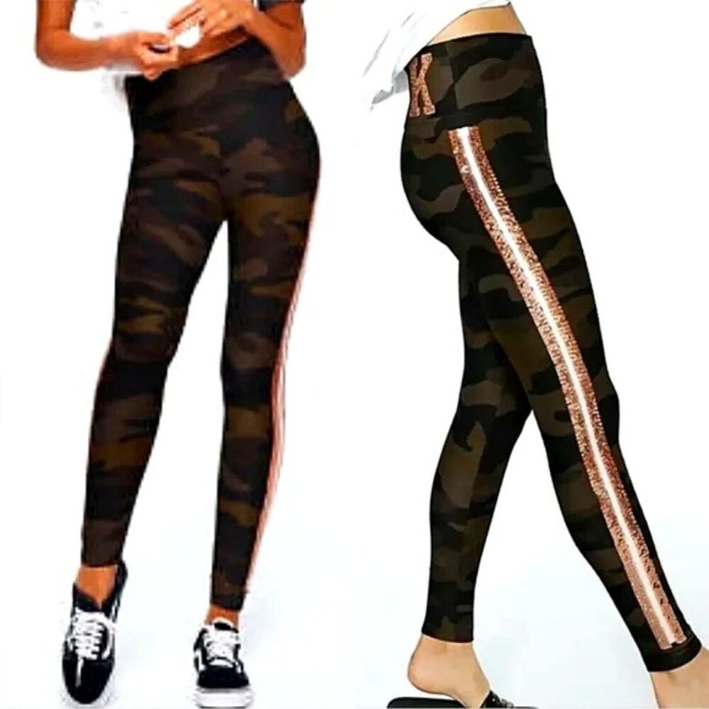 PINK Victoria's Secret Y2k Camo Gold Bling Sequin Yoga Pants/ Leggings Small